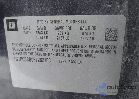 2015 Chevrolet Cruze 1Lt Auto from USA, damaged, VIN 1G1PC5SB0F7262188